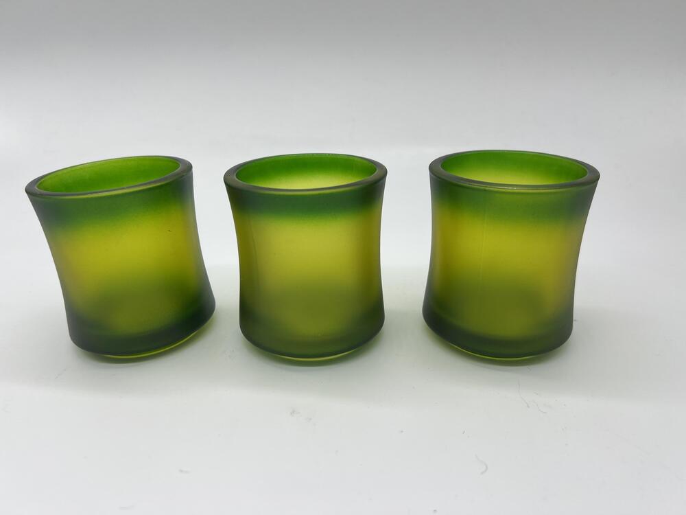 PartyLite Bamboo Stackable Votive Trio Green Glass Candle Holders Set Decor